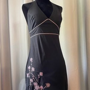 Xhilaration Black Halter dress with pink floral embroidery Size 3